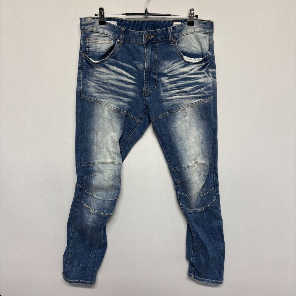 Smoke Rise Men Slim Distressed Jeans Size 38x32 Blue Denim C132 -27